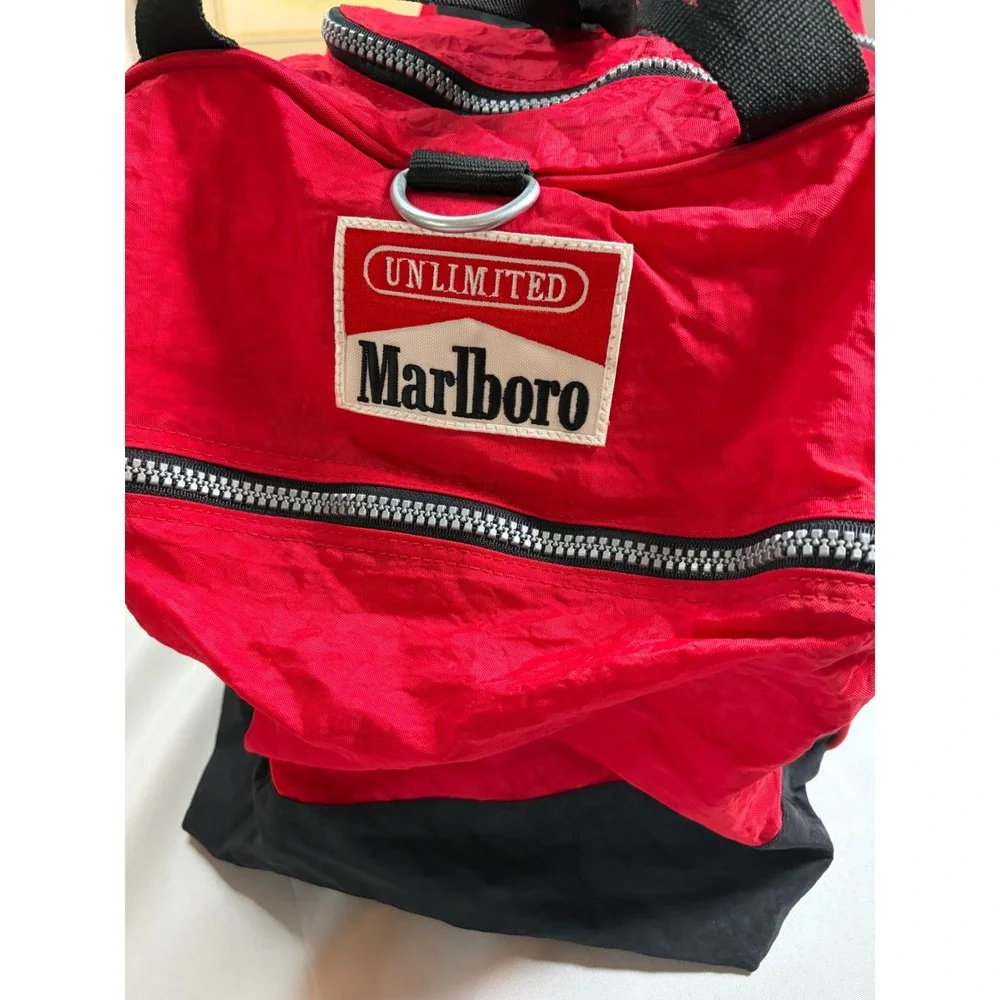 Vintage Marlboro Unlimited Large Red Blk Duffel Bag & Back Pk 90s Marlboro Miles
